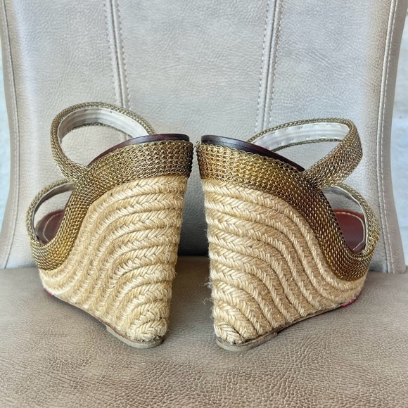Christian Louboutin Cadena Tresse 140 Platform Wedges Espadrilles Gold Euro 40 - Picture 4 of 12